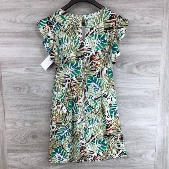 ECI | Tropical Palm Leaf Flutter Sleeve Mini Dress - Picture 2 of 7